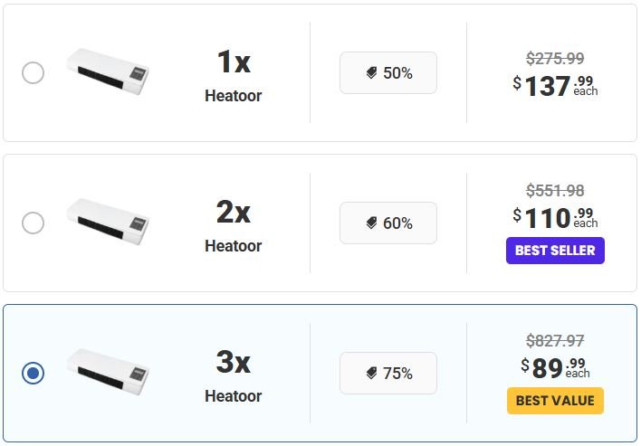 Heatoor official checkout page showing bundle options, discounts, pricing, and available offers