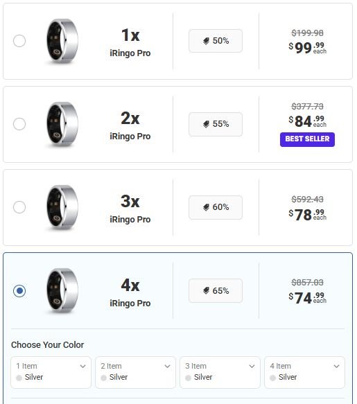 iRingo Pro smart ring package options available on the official website
