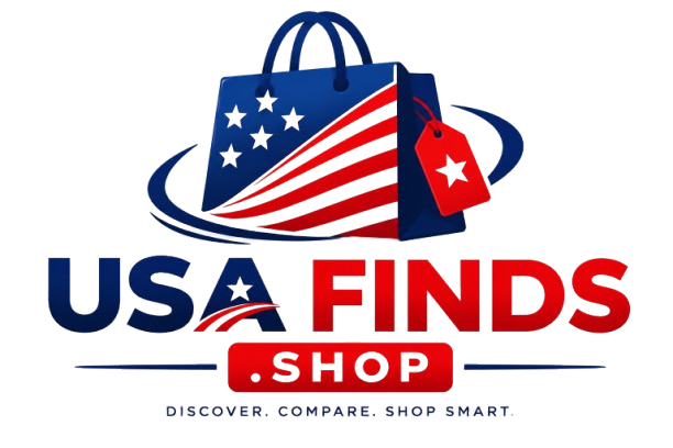 USAFinds.shop logo featuring a patriotic shopping bag in red, white, and blue, representing a trusted online destination for discovering the best products, deals, and reviews in the United States.